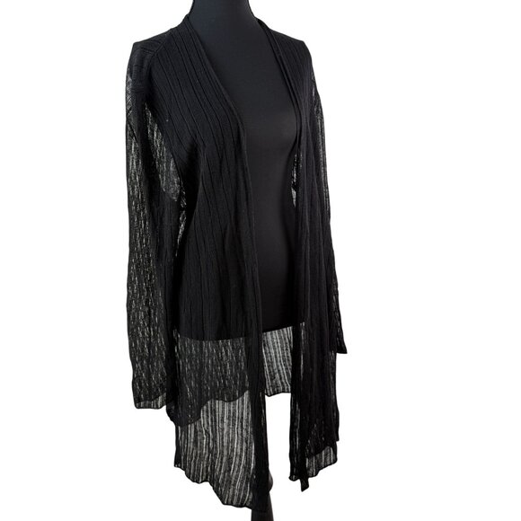 Eileen Fisher Cardigan Organic Italian Linen Blend Open Knit Duster Crepe Black - Picture 1 of 14